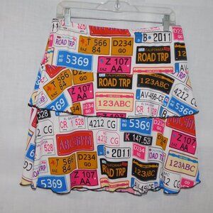Gitane Canada Quebec Womens XL A Line Ruffle Licence Plate Print Skirt